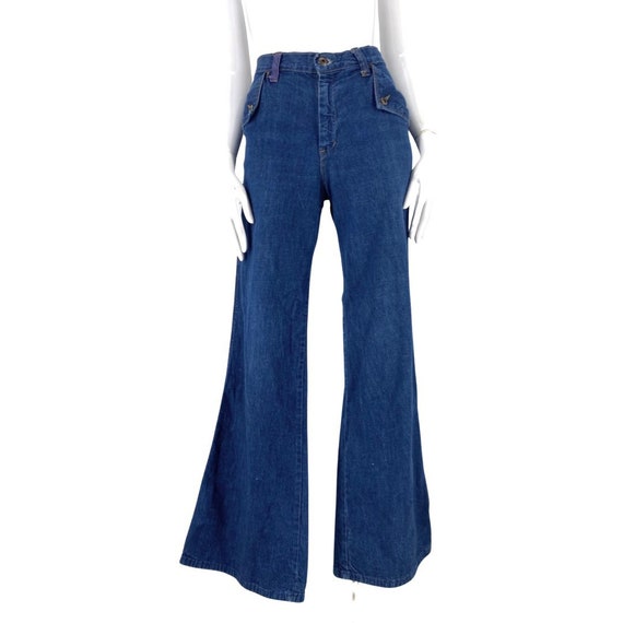 70s denim bell bottom jeans 30, vintage 1970s dar… - image 2