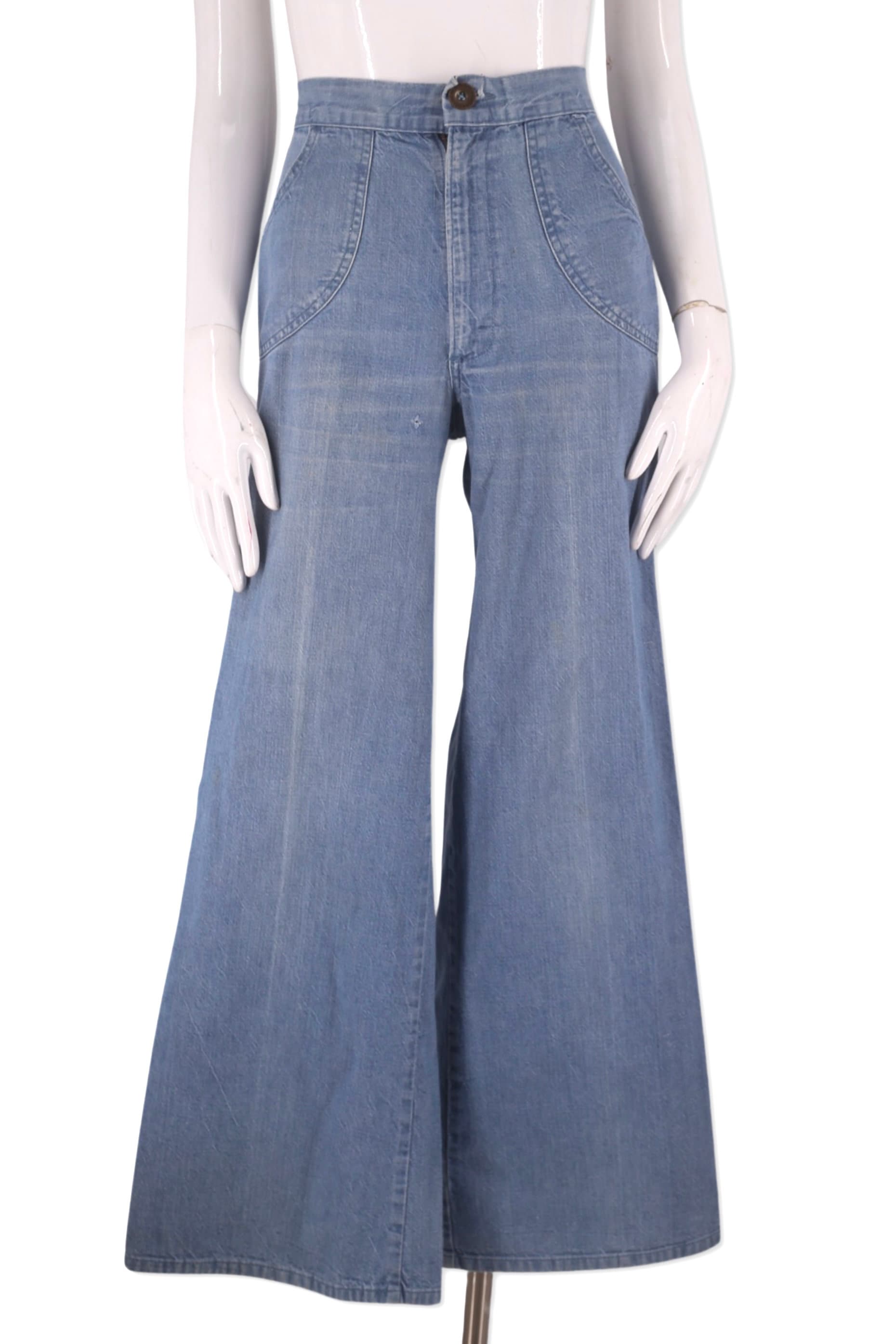 70s Faded Bell Bottom Jeans 30x30.5 / Vintage 1970s Faded Hip Hugger  Elephant Bellbottom Jeans / 1970s 30 31 Waist Flared Jeans
