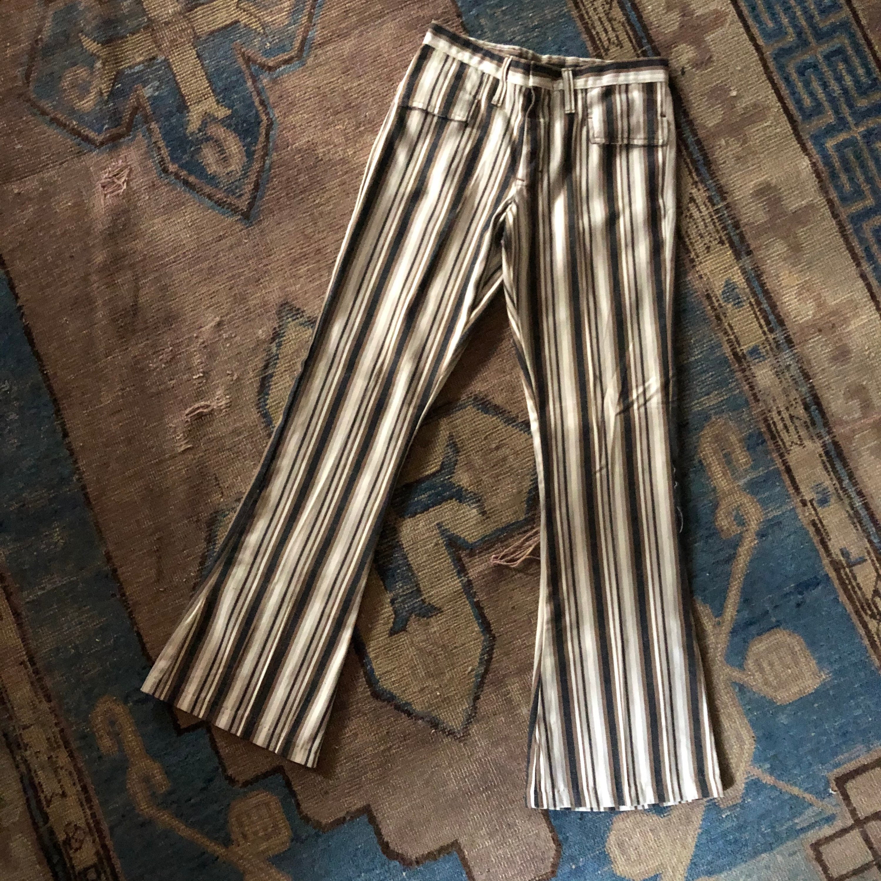 60s striped denim twill flares 28 / vintage 1960s Anvil brand bell ...