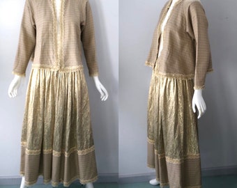 80s GEOFFREY BEENE set  gingham and gold metallic jacket skirt set OUTFIT 1980s vintage size 8