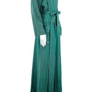 30s rayon Satin emerald dressing gown M / vintage late 1930s 40s dot print zip front dress with wide sweep and sash 1940s S-M image 3