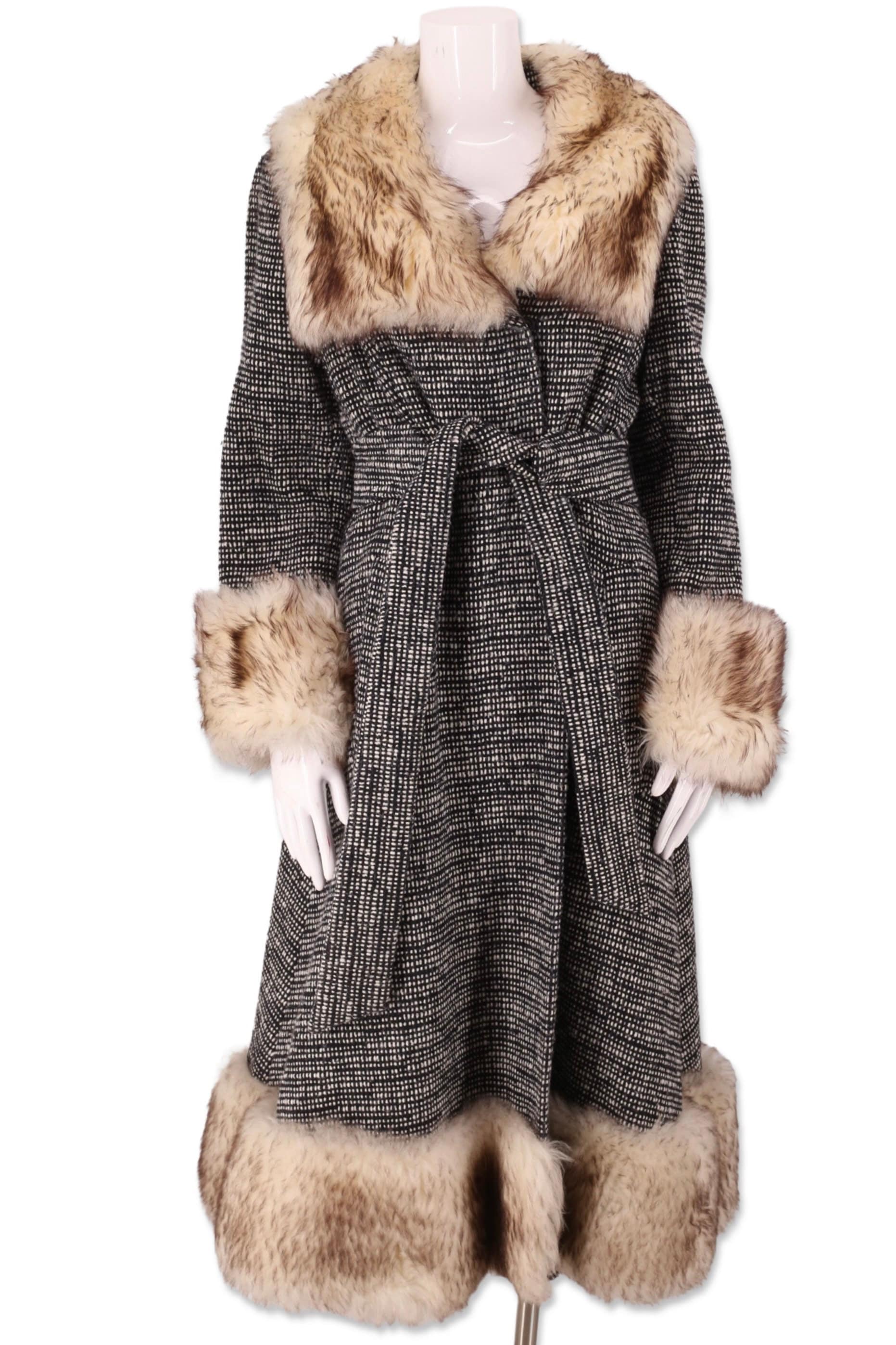 70s PENNY LANE wool maxi coat L / vintage 1970s shearling trim almost famous coat / vintage tie