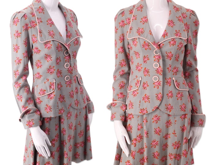 70s Deco print skirt suit S, vintage 1970s CLIMAX DAVID HOWARD glam rock set, early 1970s two piece outfit xs