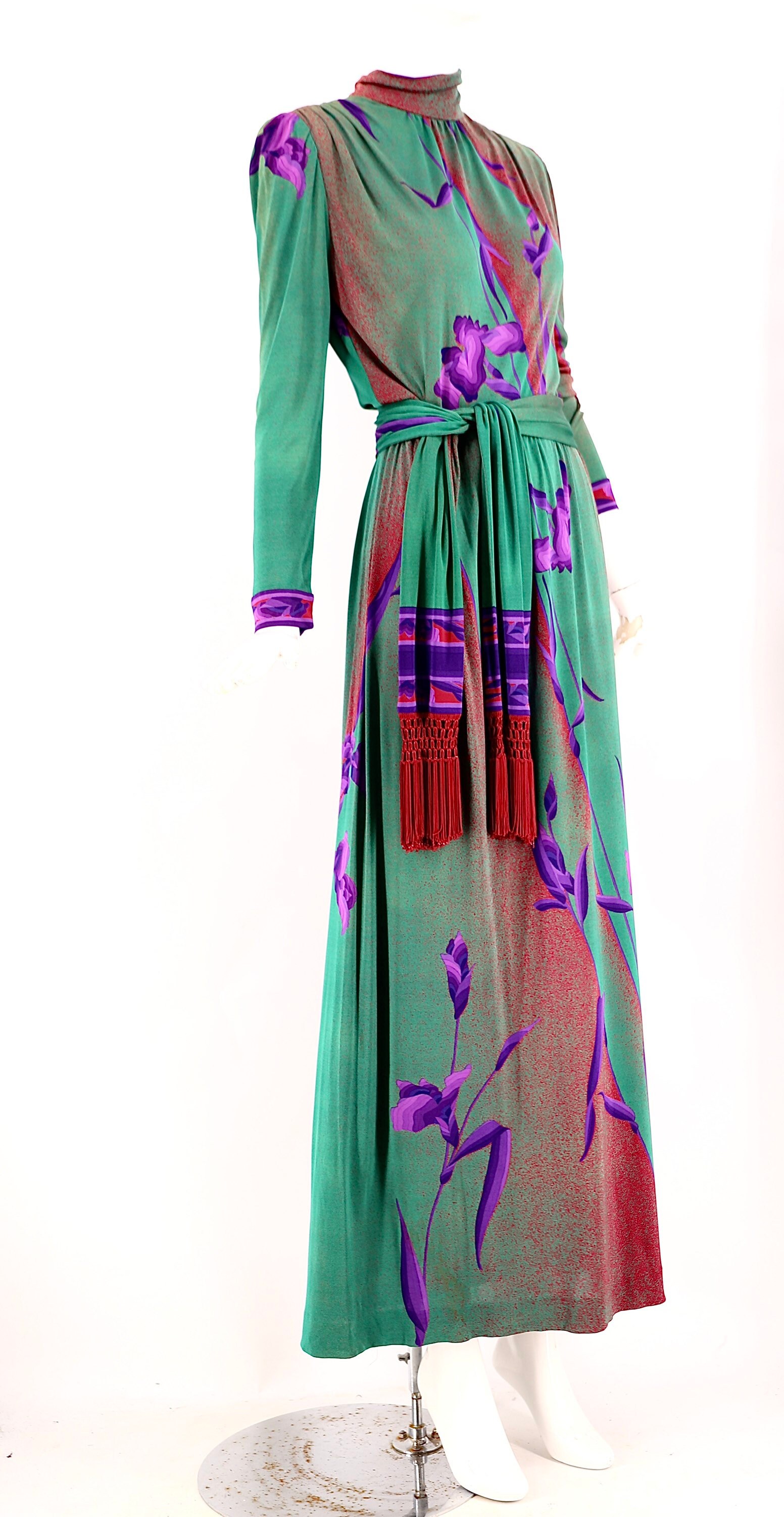 70s LEONARD Paris maxi gown / vintage 1970s silk jersey green purple