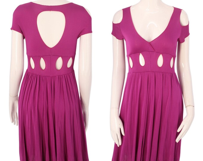 70s STEPHEN BURROWS World jersey keyhole dress S  / vintage 1970s cut out rare disco designer dress magenta pink