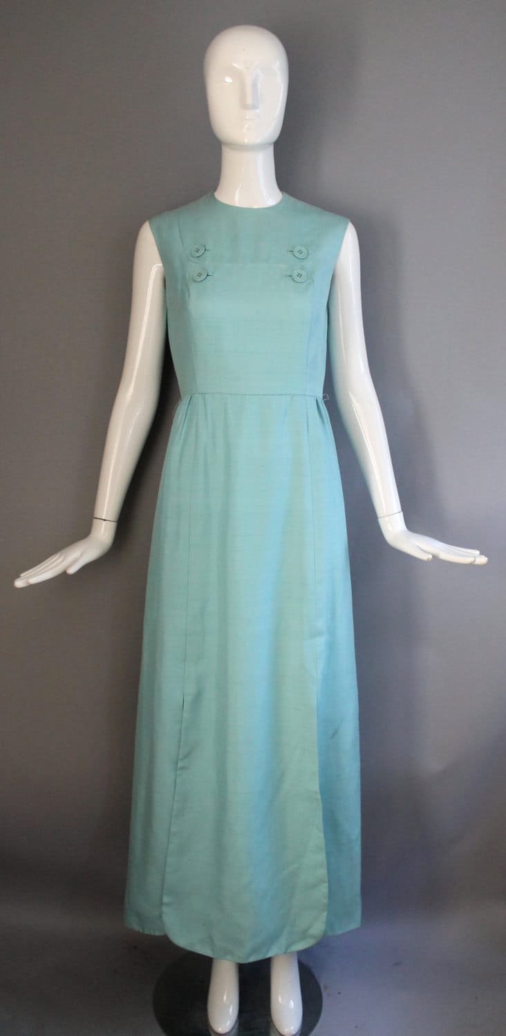 60s GEOFFREY BEENE silk gown size 8 / vintage slubbed silk robins egg ...
