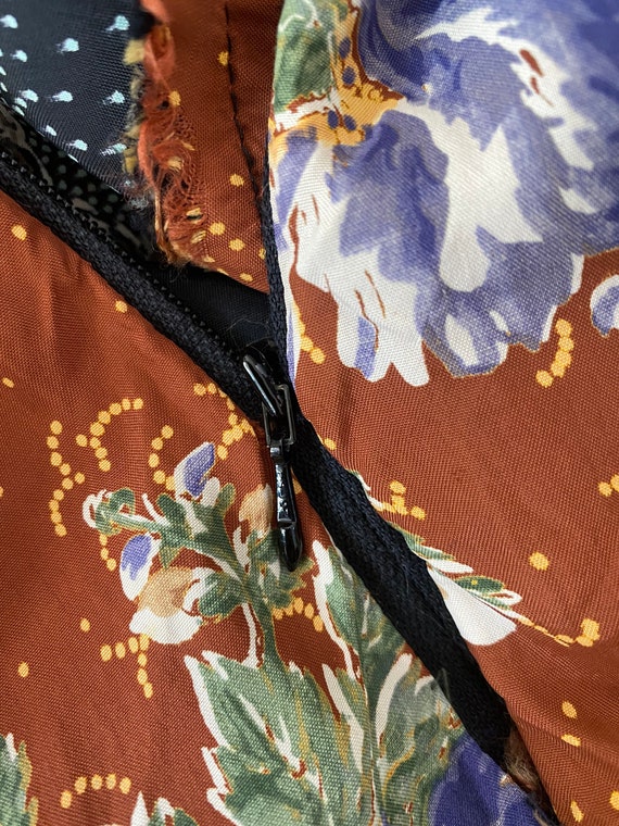 70s floral rayon print scarf mini dress S  / vint… - image 7