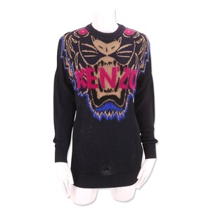 KENZO logo print sweater sz S / vintage Kenzo Paris black Angora knit lion sweater top image 3