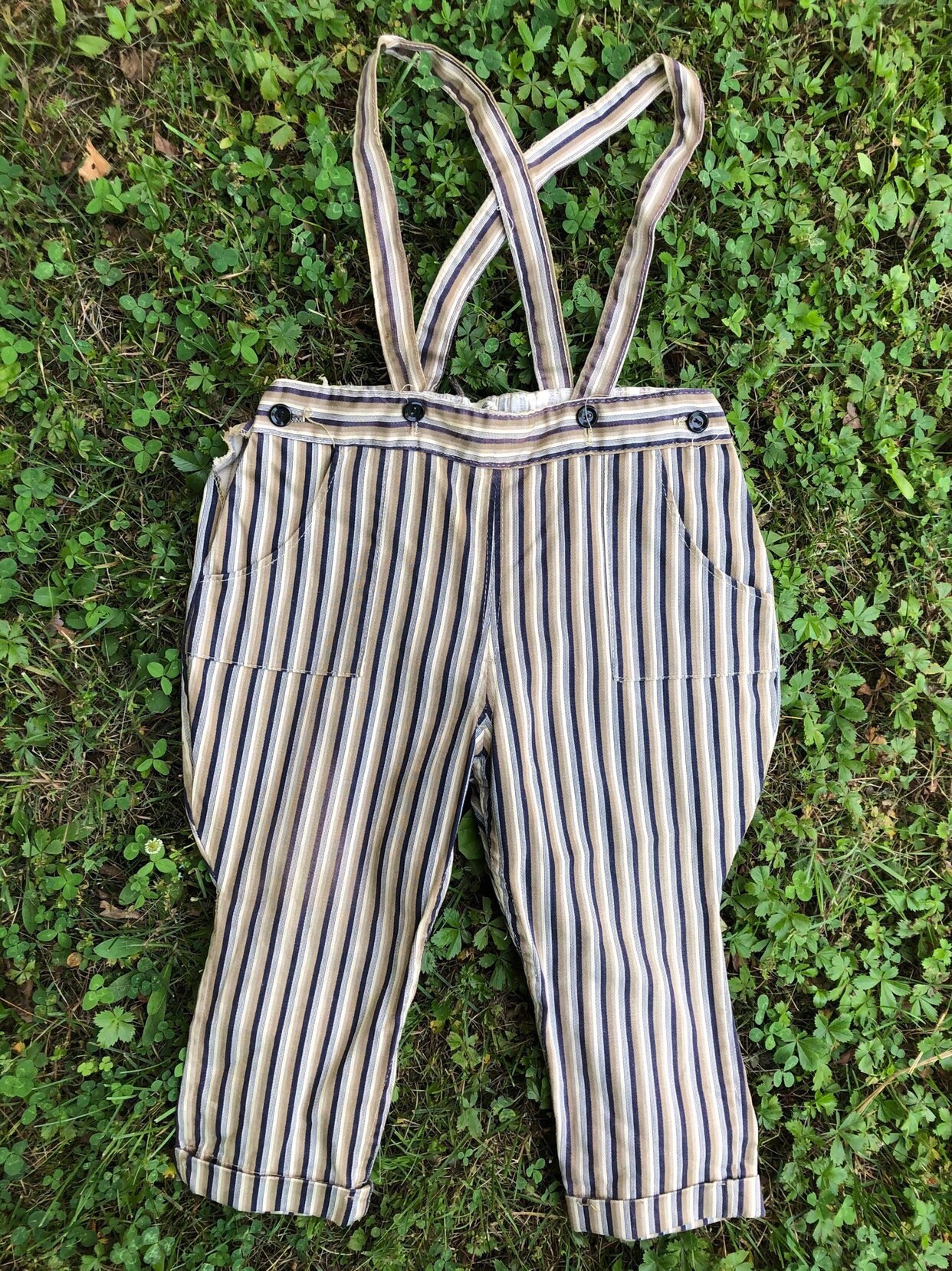 striped suspender pants