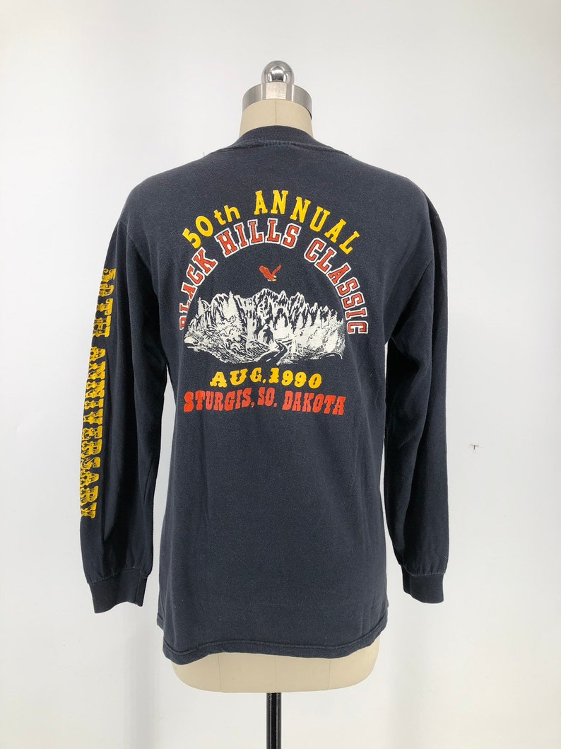 90s Sturgis Black Hills Classic biker rally 50th anniversary long sleeve black T shirt Harley Davidson 1990 size M