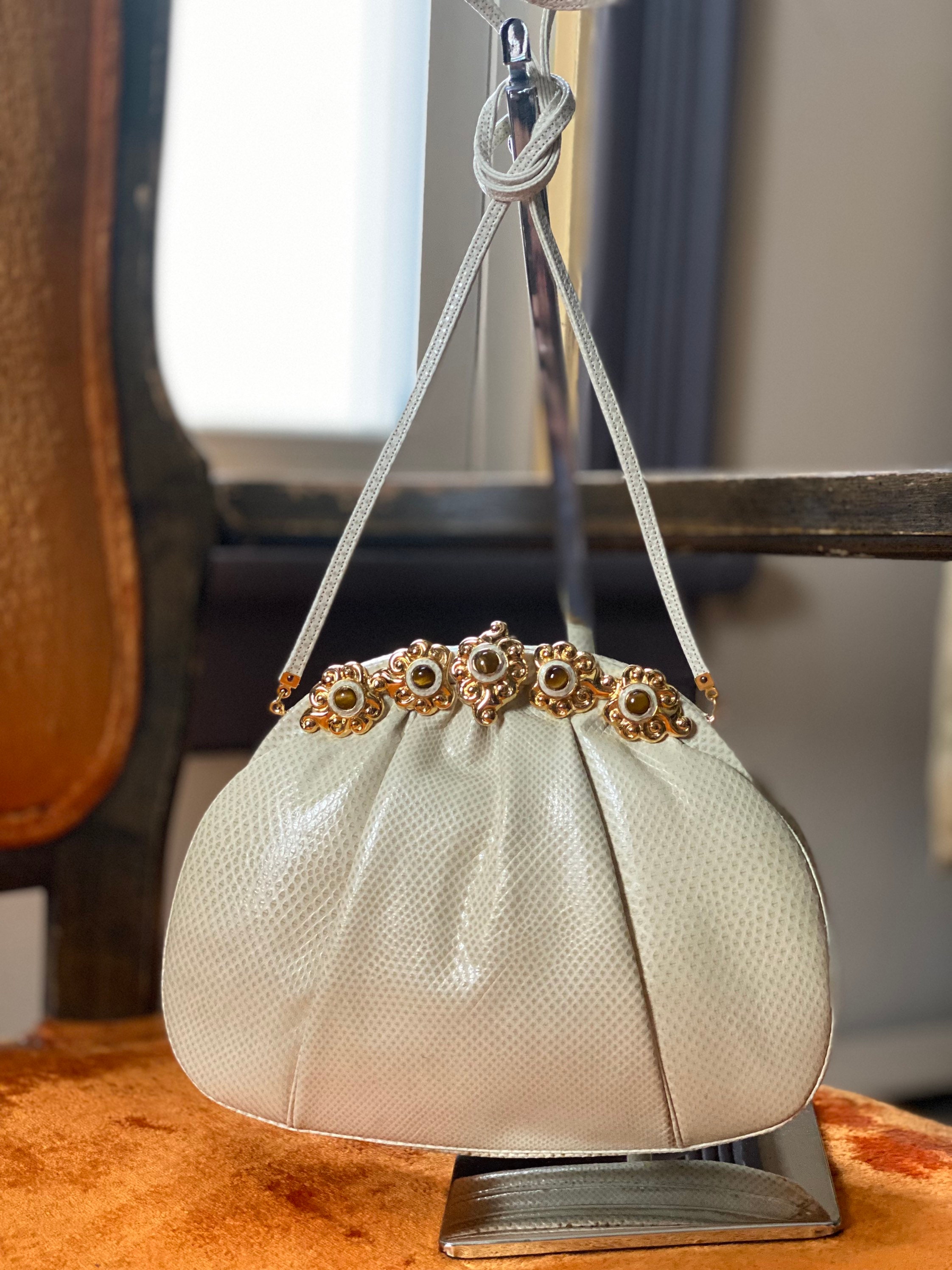 Judith Leiber Vintage White Lizard Skin Shoulder Bag with Gold Chain a –  Elie's Fine Jewelry