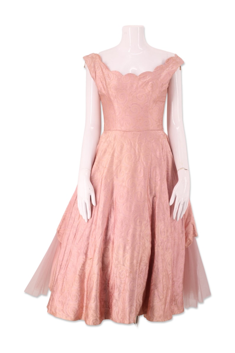 50s pink tulle party dress dress 25 , vintage 1950s Lillie Rubin cupcake prom dress, mid century frothy full skirt gown sz small image 2