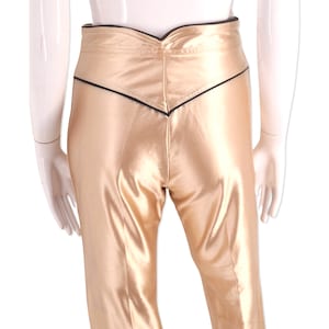 70s gold disco pants S/M, vintage 1970s original spandex Great Escape Fredericks pants, shiny champagne skin tight leggings size 4-6 1980s image 2