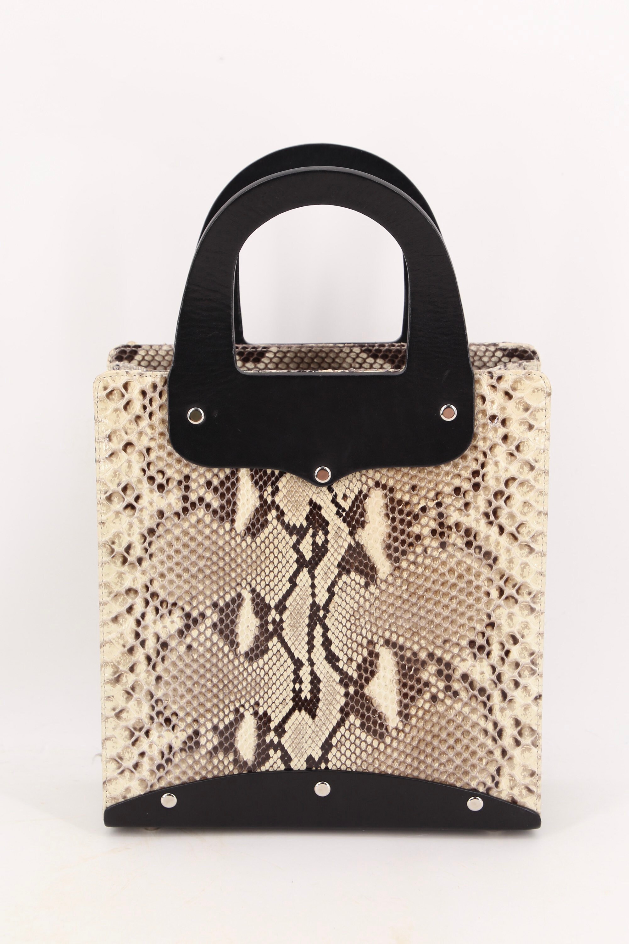 vintage python KIESELSTEIN CORD snakeskin & silver top handle tote bag ...