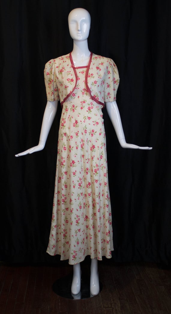 30s GOWN & JACKET novelty rose print rayon summer