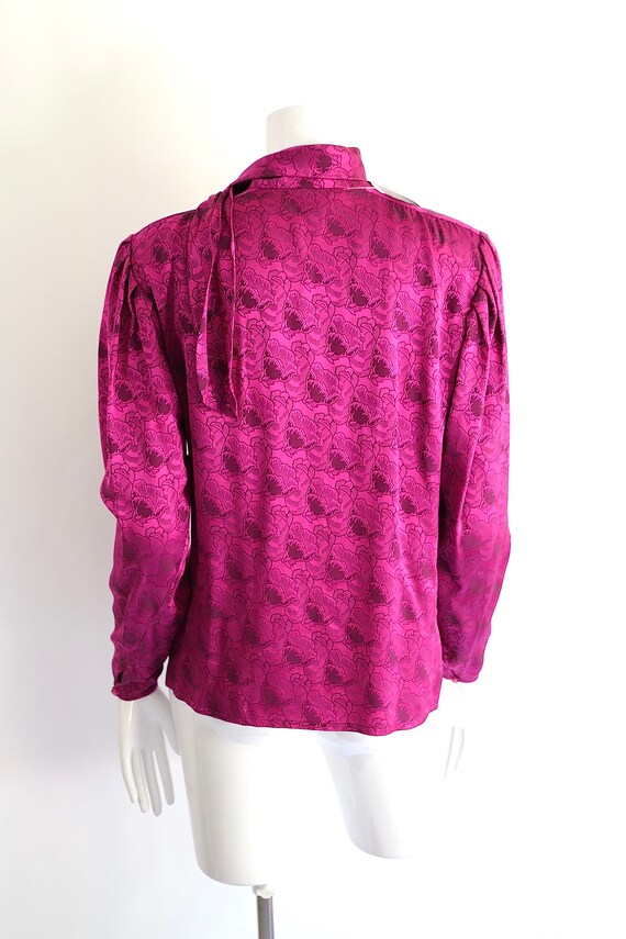 80s UNGARO fuchsia silk tie blouse sz 6 / vintage… - image 5