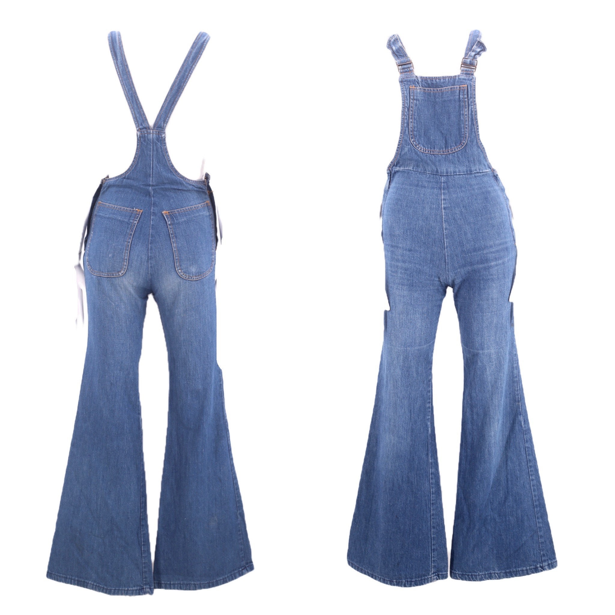 70s CHEMIN DE FER Denim Bell Bottoms Overalls S Xs / Vintage | Etsy