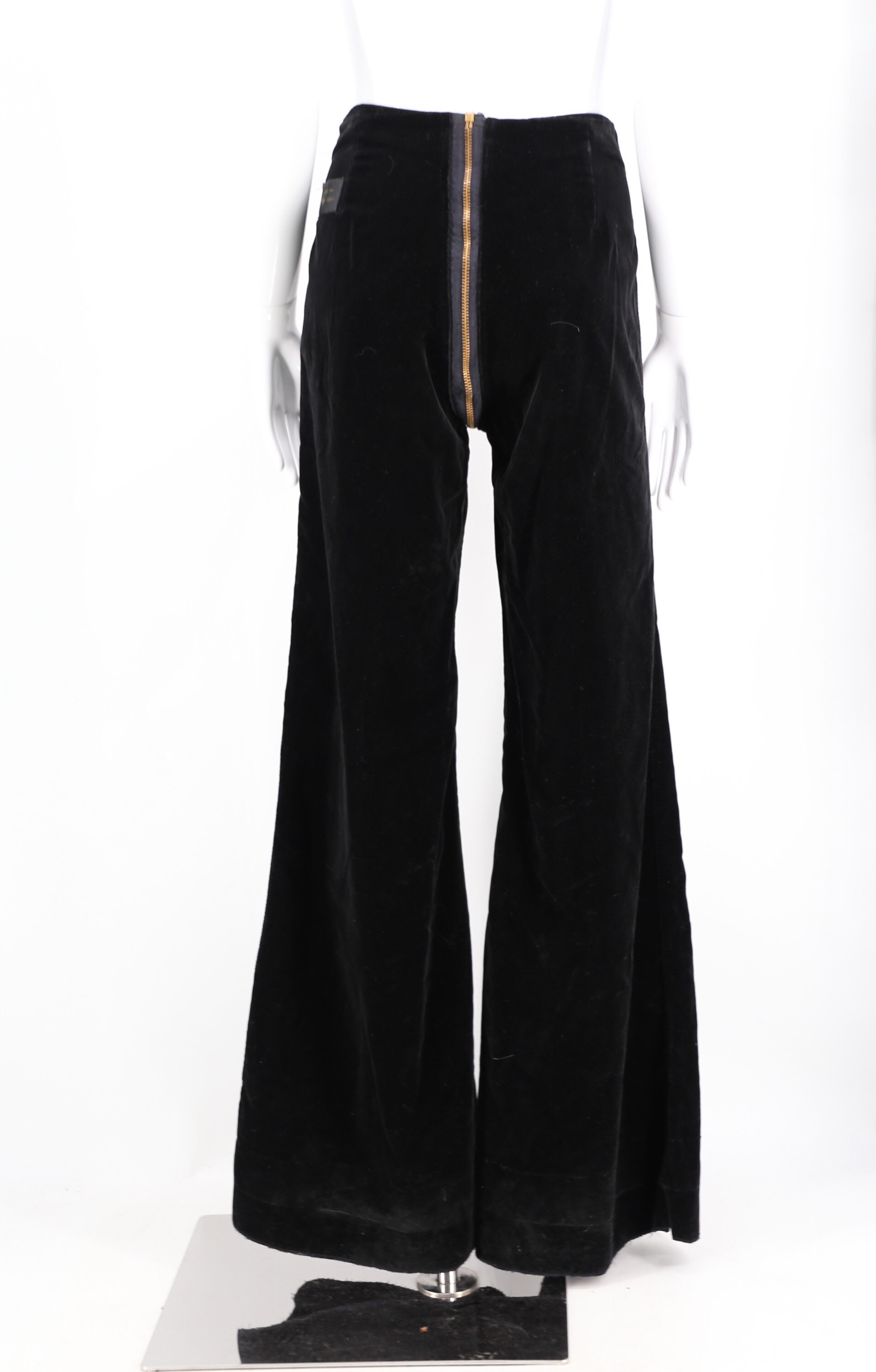 70s rare ZIP AROUND black velvet high waisted bell bottoms / vintage