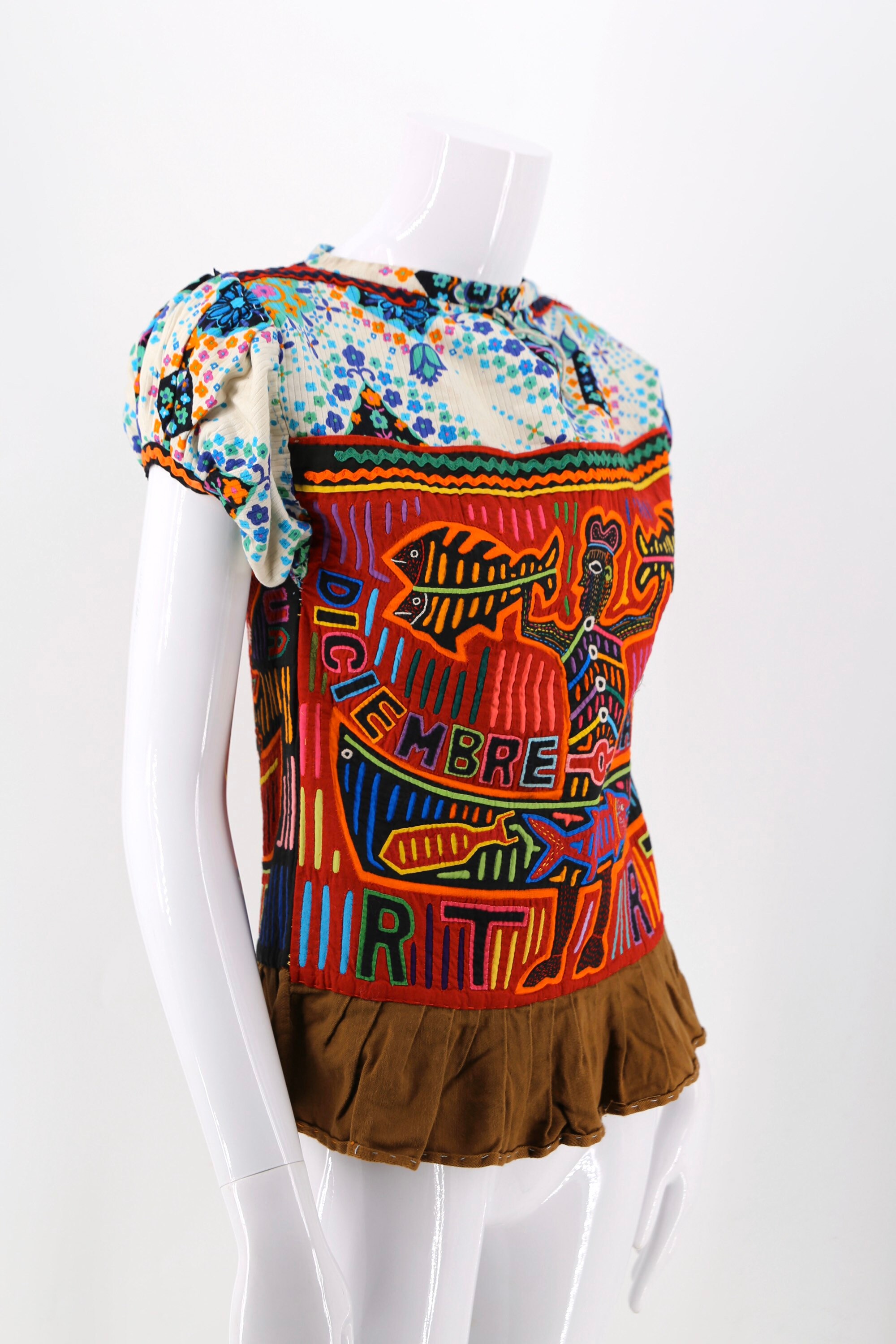 70s vintage Mola handmade folk art top / vintage Molas Columbia Panama
