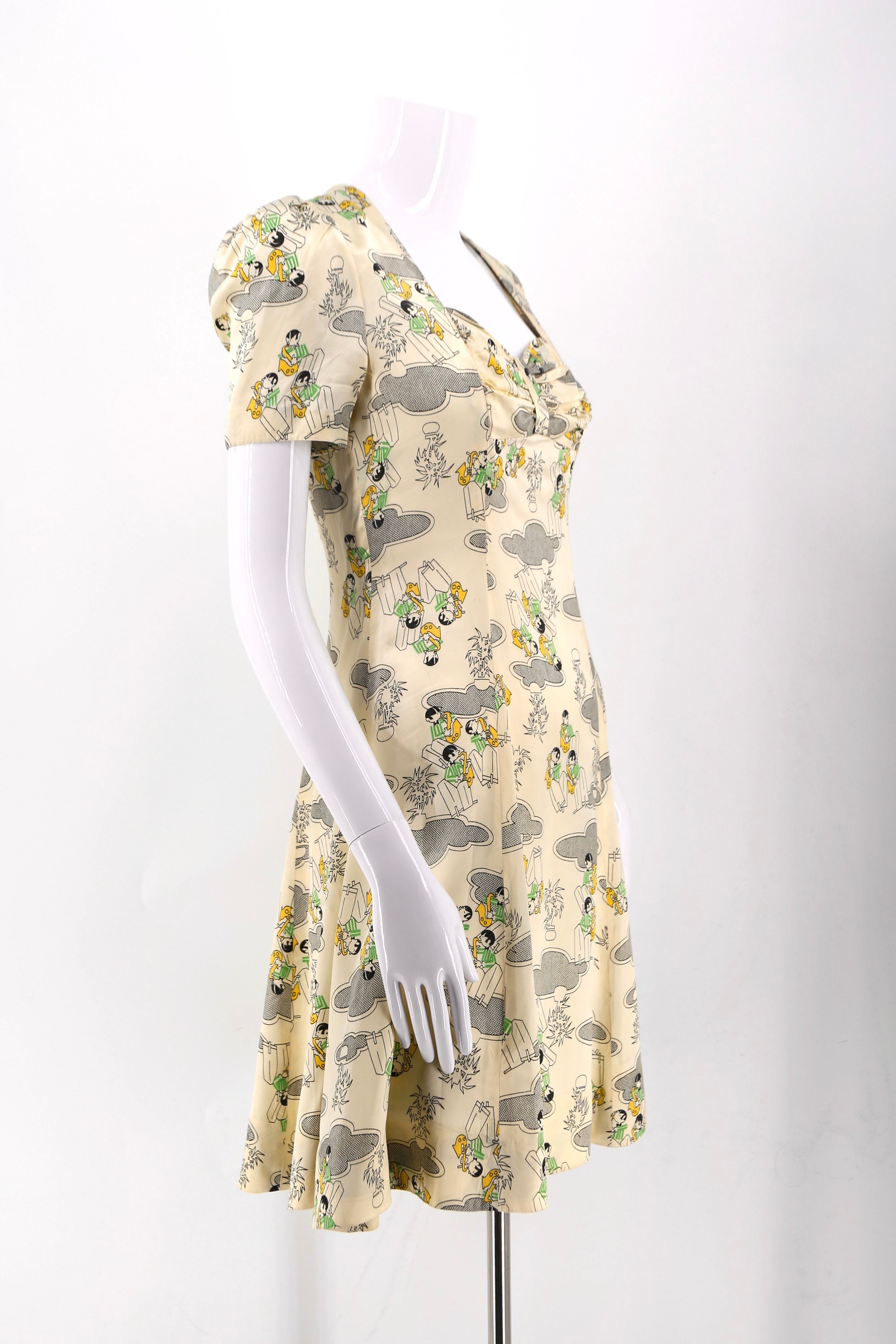 early 70s satin 20s Deco novelty print mini dress / vintage 1970s glam rock flirty summer dress ...