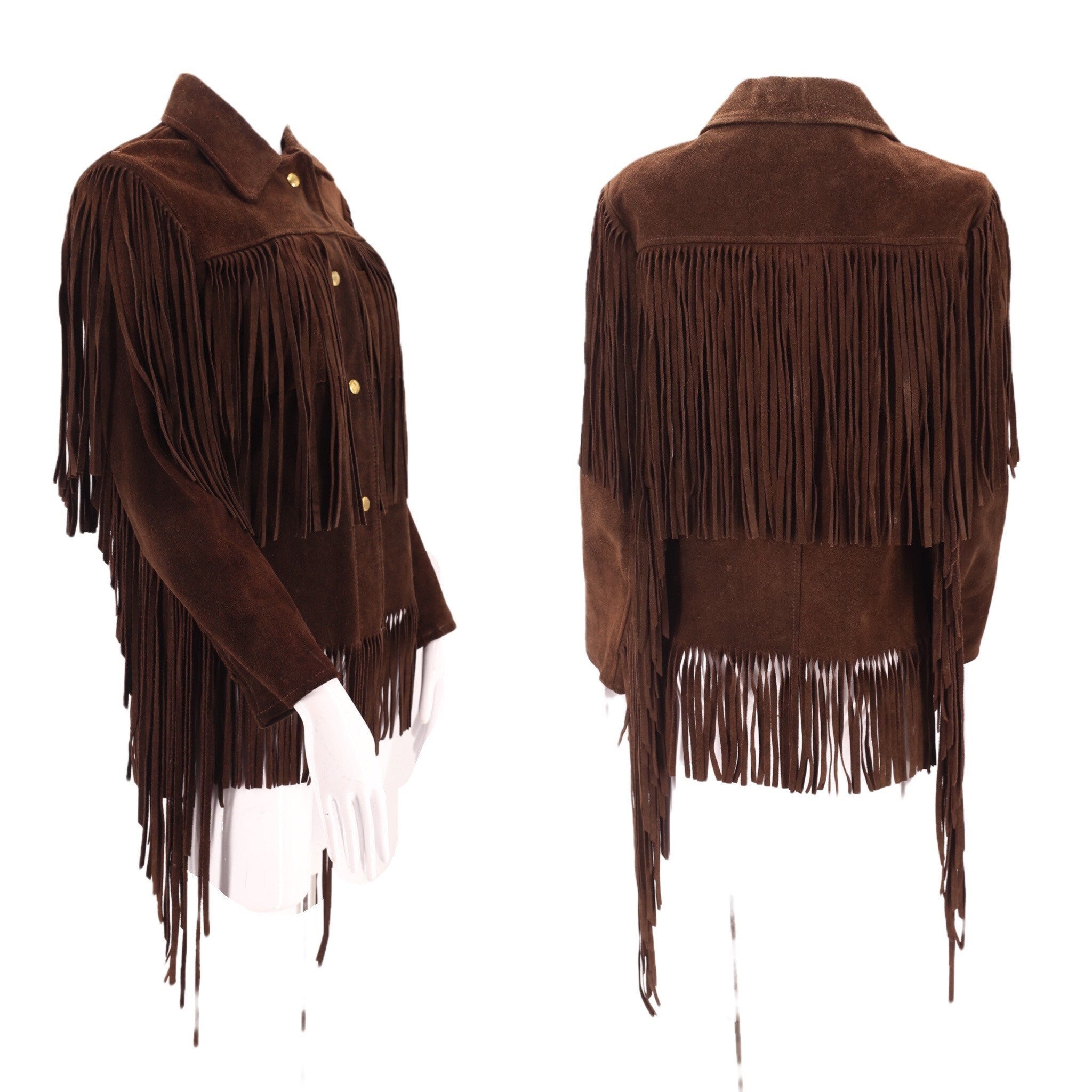 70s brown suede western fringe jacket S / vintage 1970s rock and