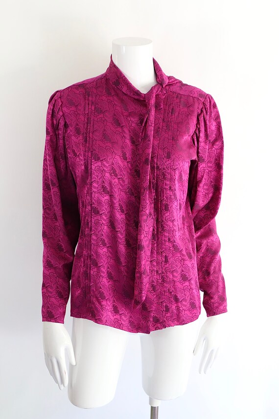 80s UNGARO fuchsia silk tie blouse sz 6 / vintage… - image 2