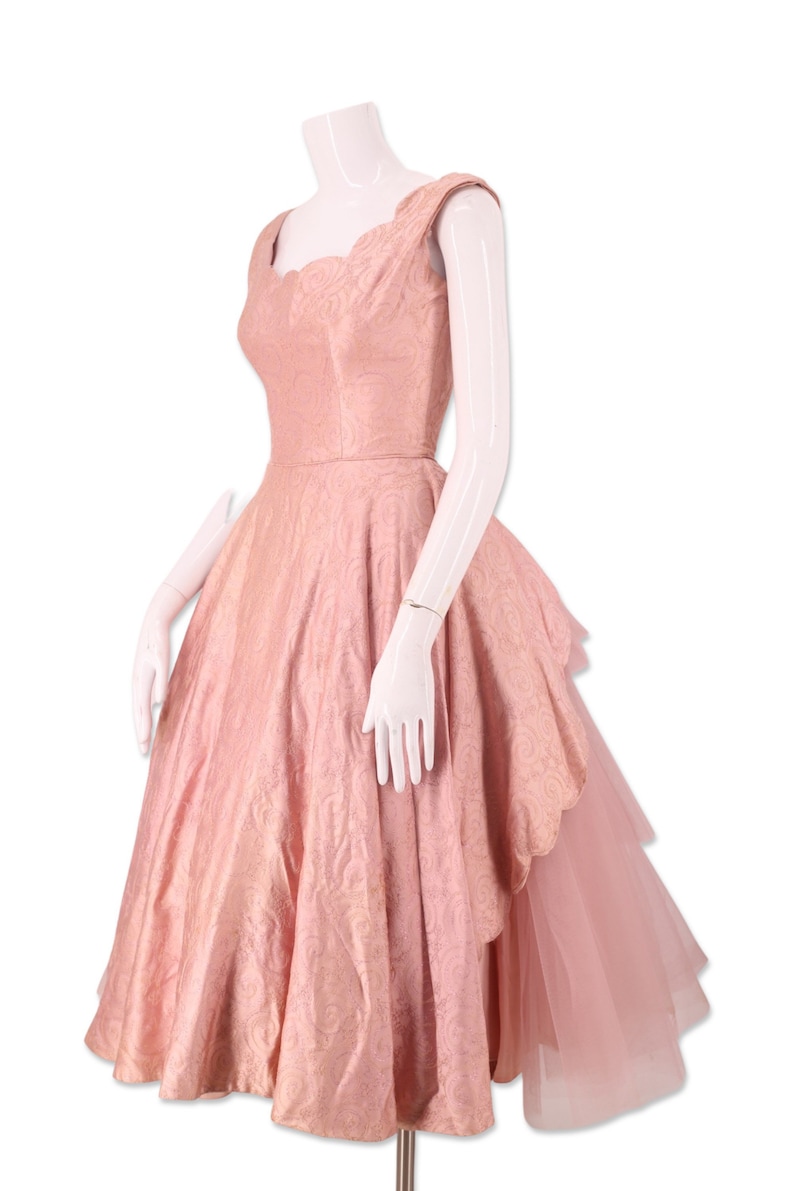 50s pink tulle party dress dress 25 , vintage 1950s Lillie Rubin cupcake prom dress, mid century frothy full skirt gown sz small image 3