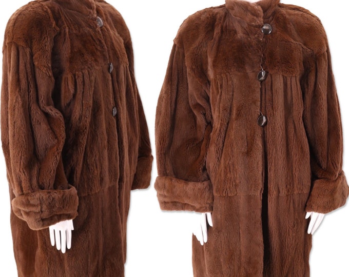 80s SCAASI sheared beaver fur coat sz L, vintage 1980s soft chocolate brown cocoon coat, vintage fur coat XL