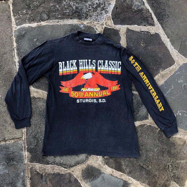 90s Sturgis Black Hills Classic biker rally 50th anniversary long sleeve black T shirt Harley Davidson 1990 size M