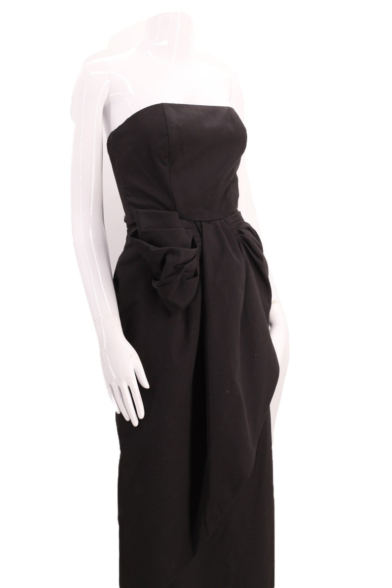 80s VICTOR COSTA black gown, vintage 1980s cocktail dress, cotton column gown size 2 XS image 4