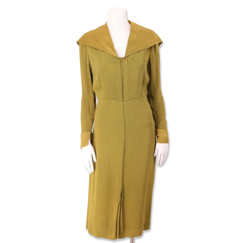 1930s acid green bias cut day dress, vintage 30s rayon dress, depression era gown, antique clothing womens M 6-8 image 2