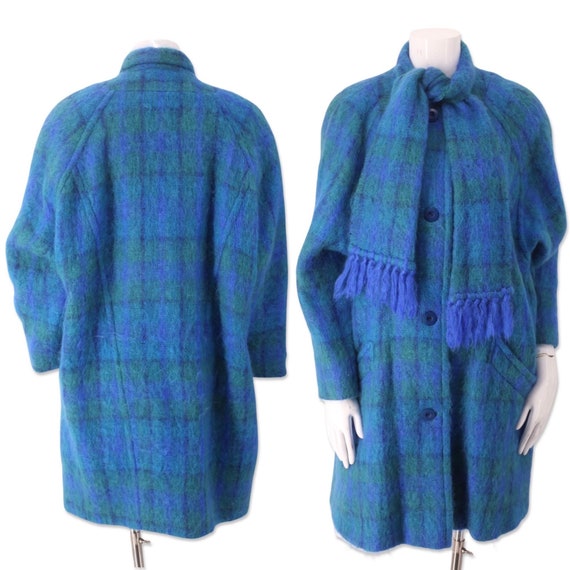 80s Irish Plaid Mohair Coat L, Vintage 1980s DONEGAL DESIGN Wool 