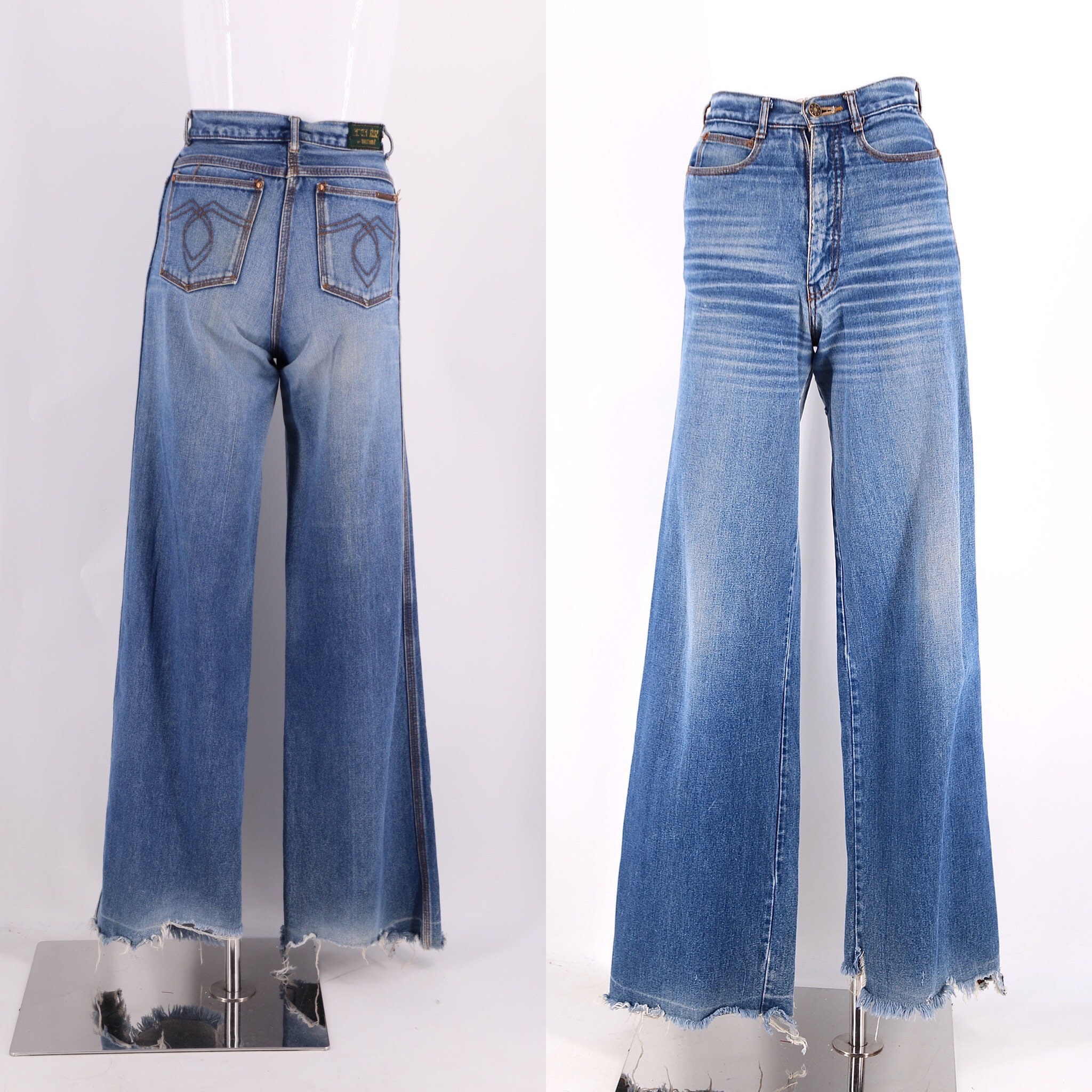 70s high waisted sz 25 BRITTANIA denim bell bottoms jeans / vintage 1970s seamed stitched flares