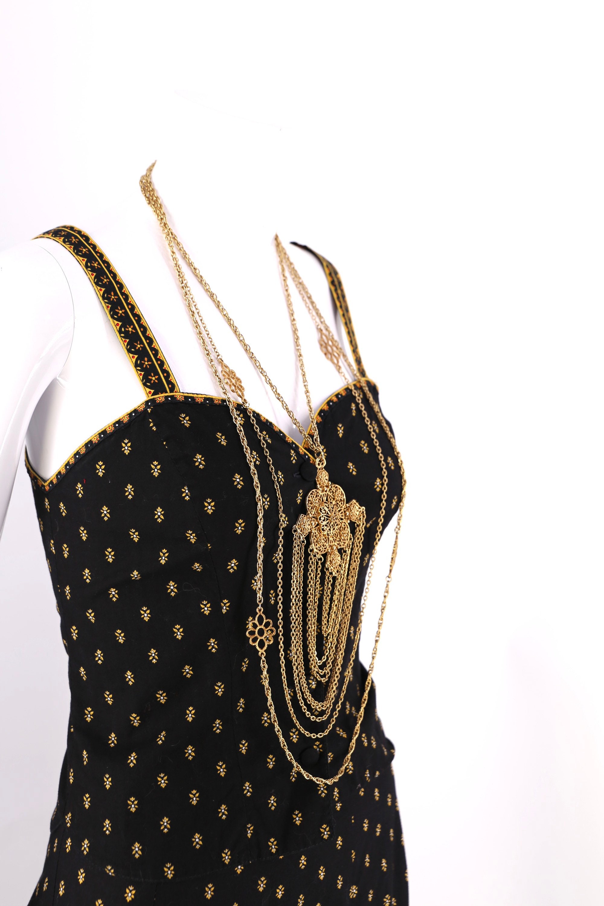 vintage 60s gold statement necklace / 1960s layered chains & pendant 