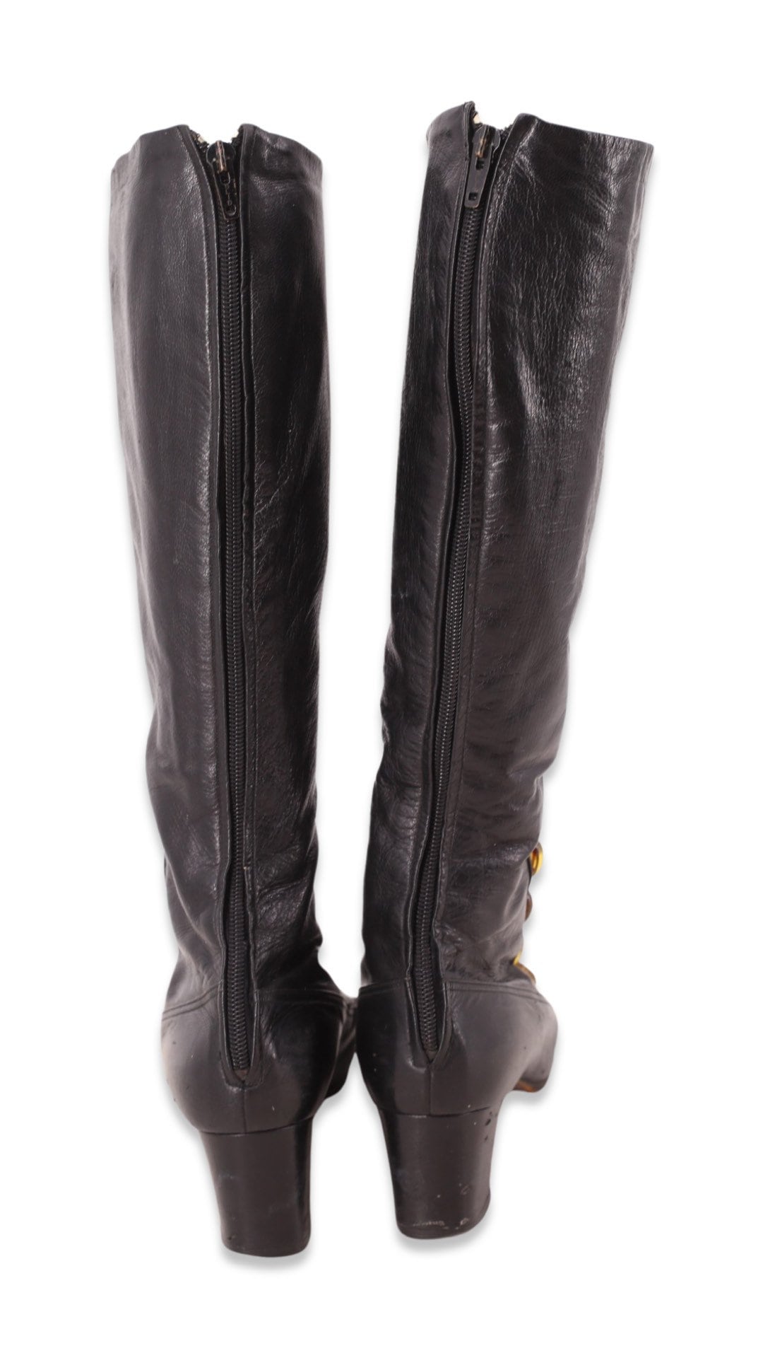 60s sz 7 black leather go go boots / vintage 1960s knee high ITALY