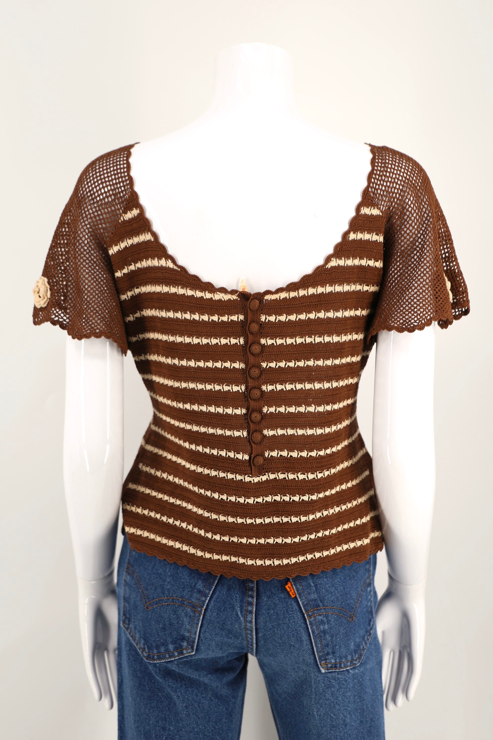 40s cocoa and cream hand crochet top / vintage 1940s sweet flutter ...