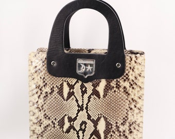 vintage python KIESELSTEIN CORD snakeskin & silver top handle tote bag purse