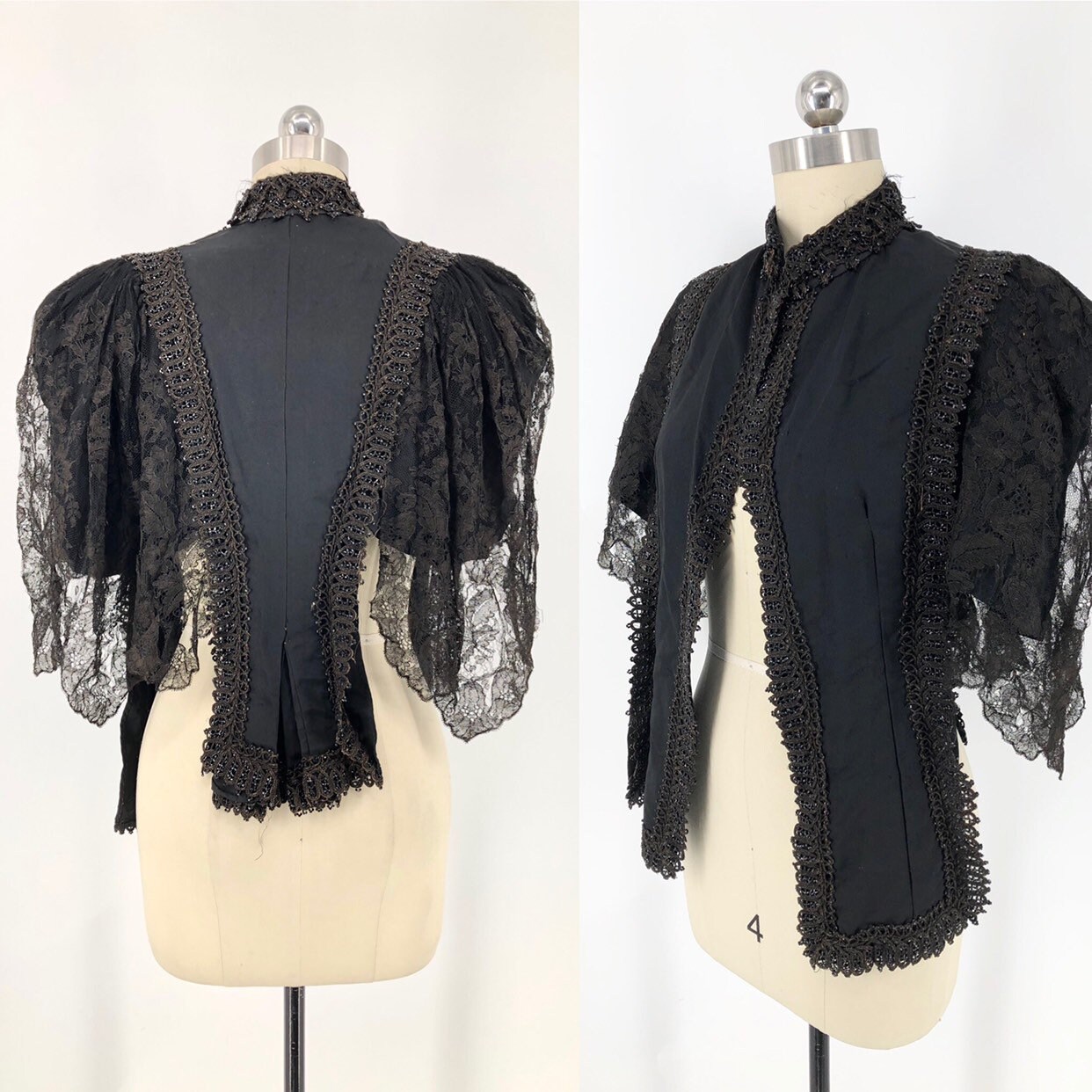 1890s VICTORIAN black silk & lace mantle