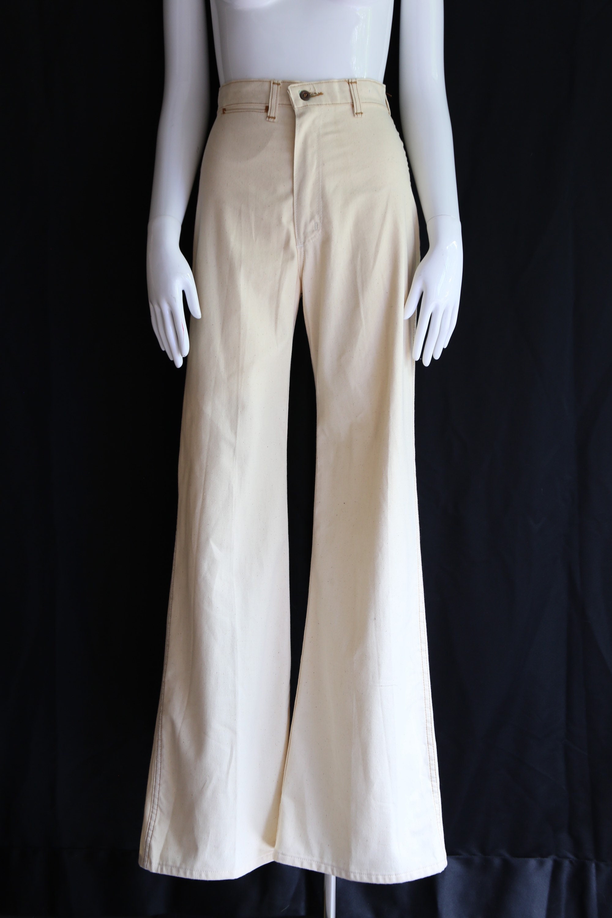 70s high waisted stitched cotton bell bottoms pants sz 25 / vintage ...