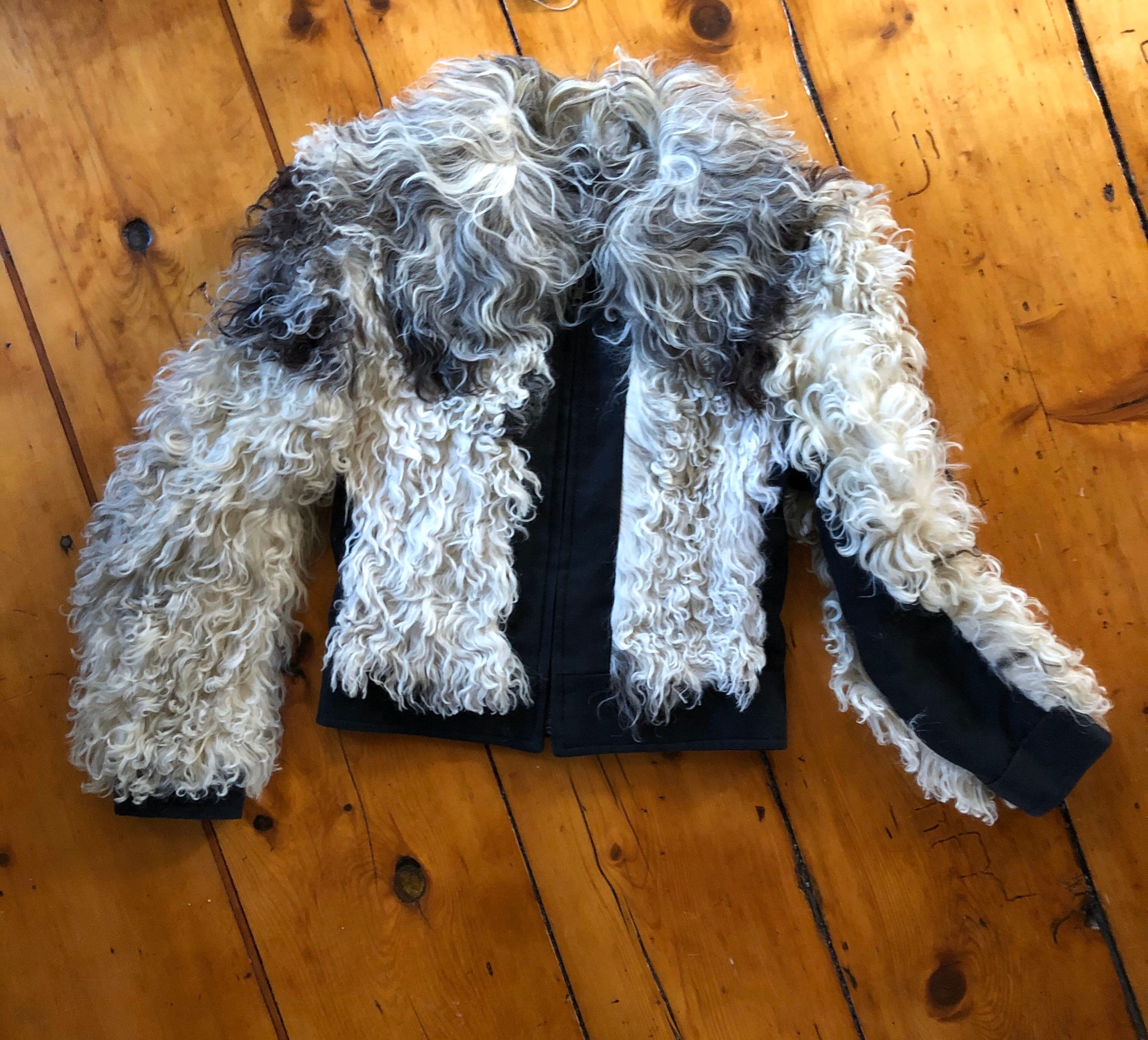 70s Mongolian lamb shaggy fur jacket / vintage 1970s black & white ...