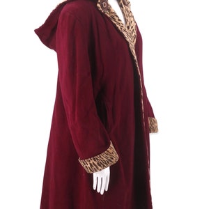 40s hooded leopard swing coat, vintage 1940s cranberry winter coat, cheetah print coat, 30s Deco coat M/L image 6