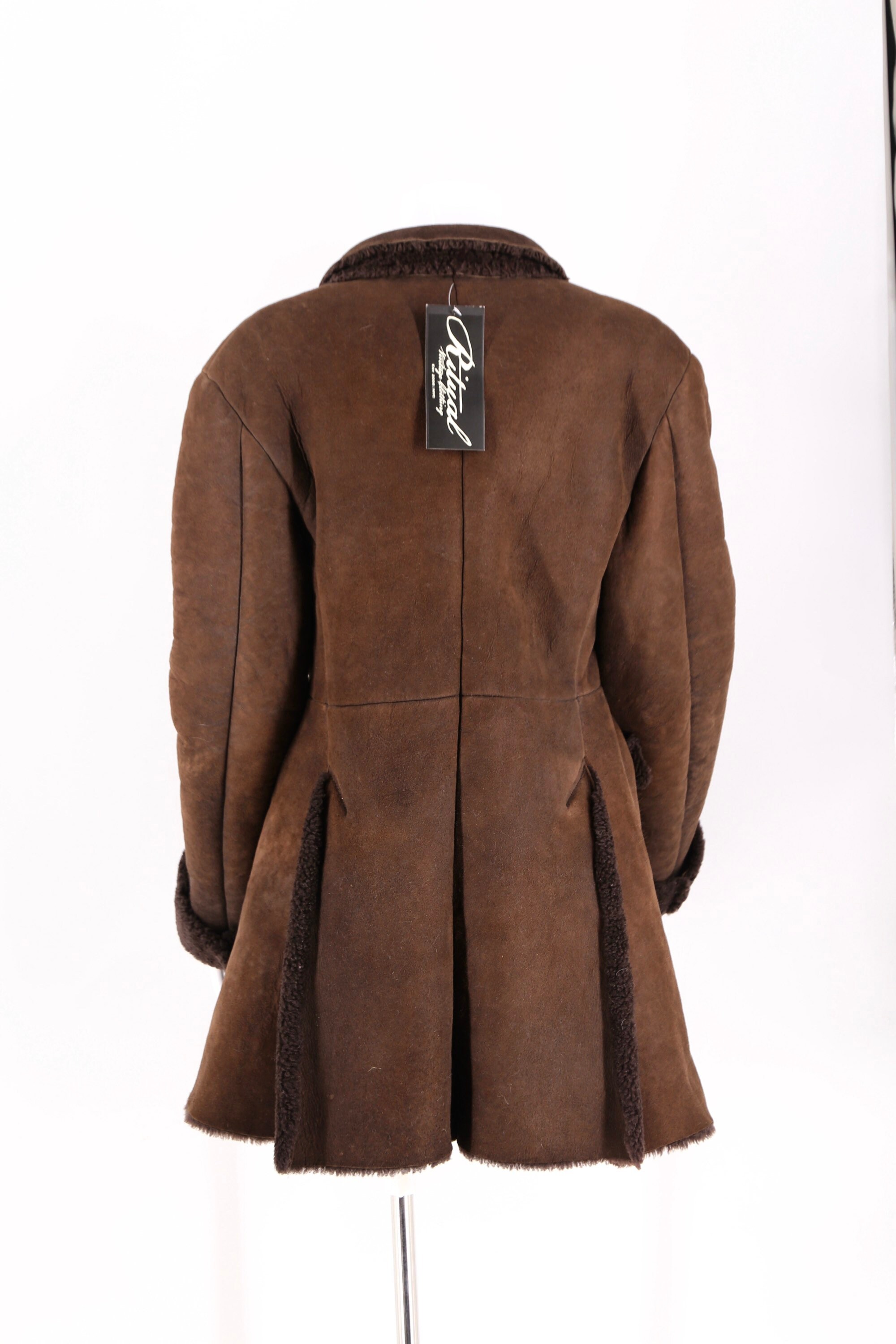 90s VIVIENNE WESTWOOD Victorian flared chocolate suede & SHEARLING logo ...