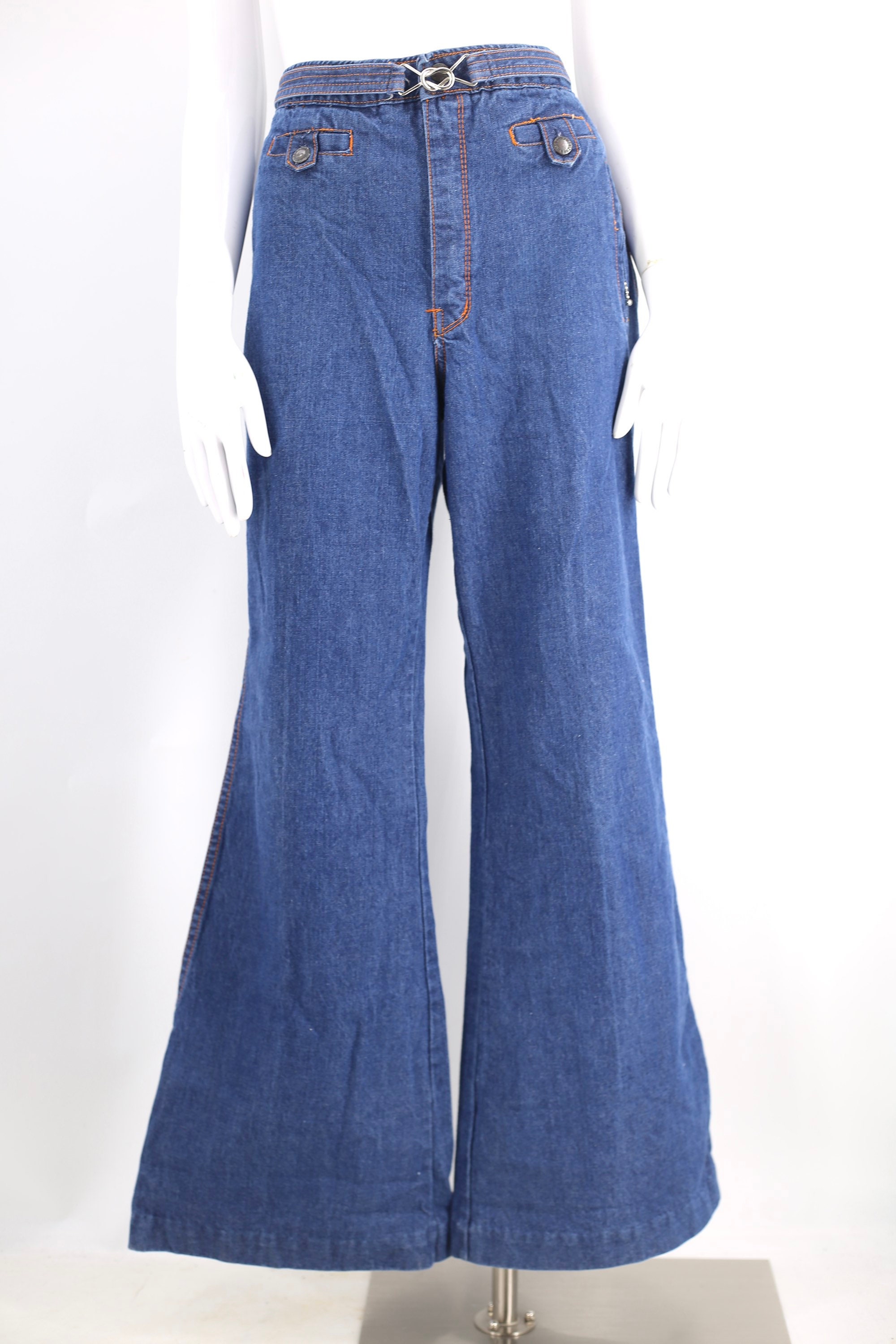Kurv Stikke ud Initiativ 70s HORIZON high waisted denim bell bottoms jeans 36 / vintage 1970s buckle  flares pants sz Large XL