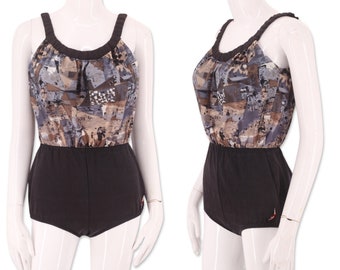 50s JANTZEN swimsuit, vintage 1950s one piece print bathing suit, 50s one piece, sunsuit playsuit M 14 60s