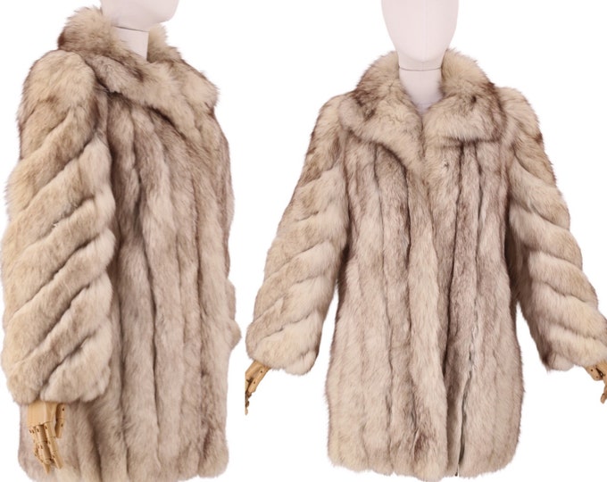80s SAGA FOX FUR coat,  vintage 1970s crystal arctic blue fox fur jacket, disco fur coat M-L