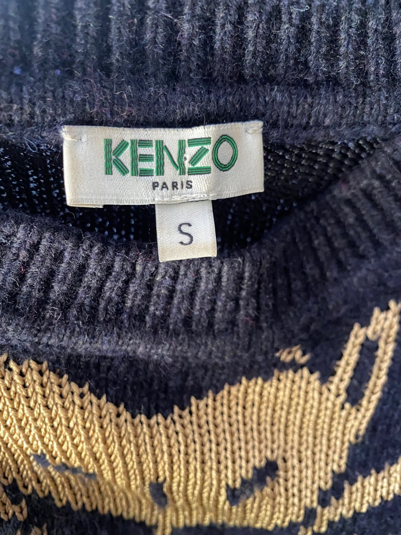 KENZO logo print sweater sz S / vintage Kenzo Paris black Angora knit lion sweater top image 7