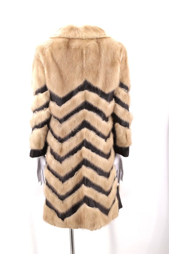70s mink leather fur coat, vintage 1970s chevron … - image 5