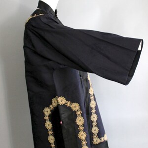 20s CHINESE silk formal printed and embroidered ceremonial ROBE kimono jacket navy silk 1920s 30s vintage image 3