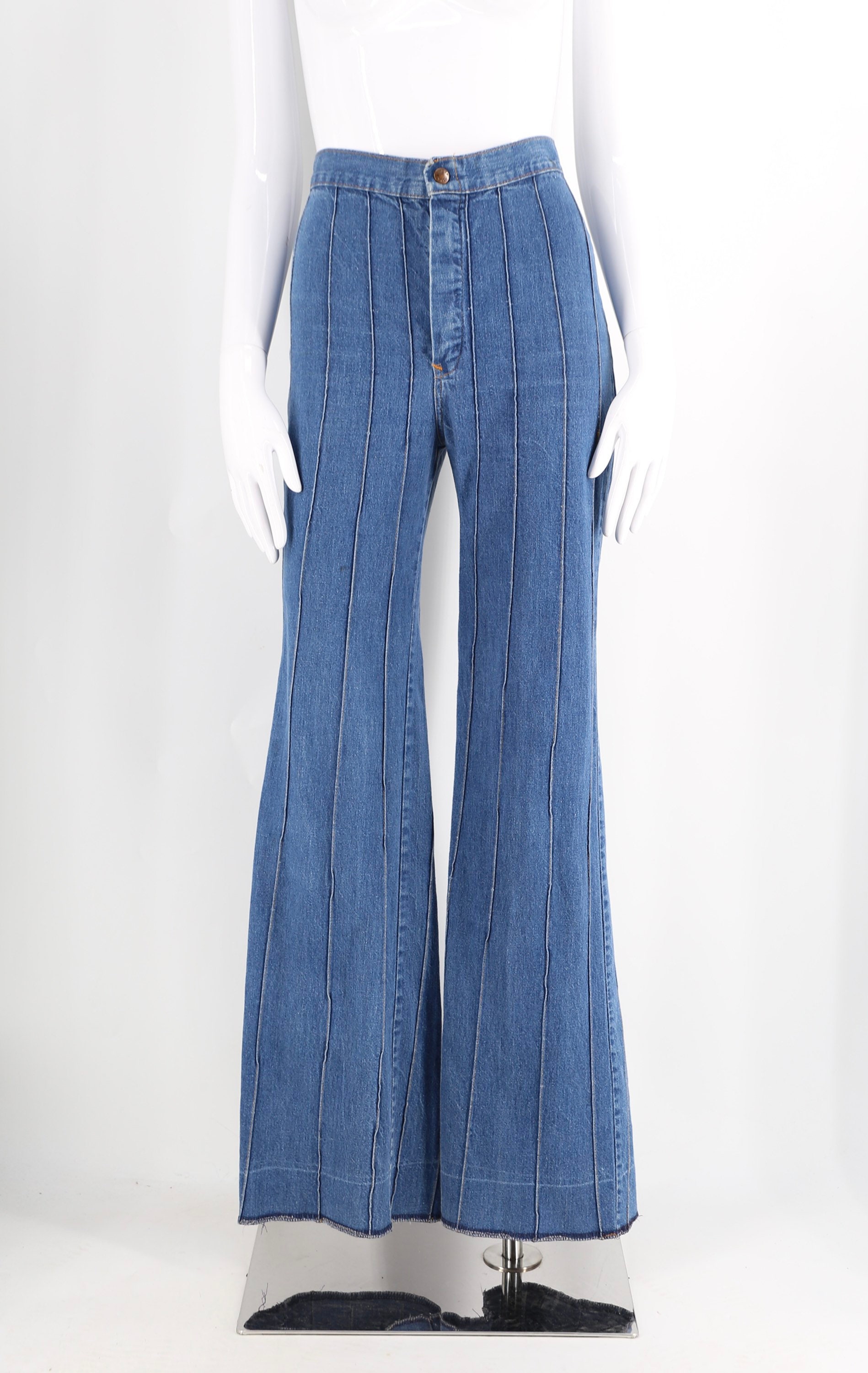 70s high waisted sz 26 seamed denim bell bottoms jeans / vintage 1970s ...