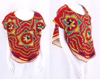 vintage hand embroidered South American poncho top / 60s 70s antique handmade folk craft blouse